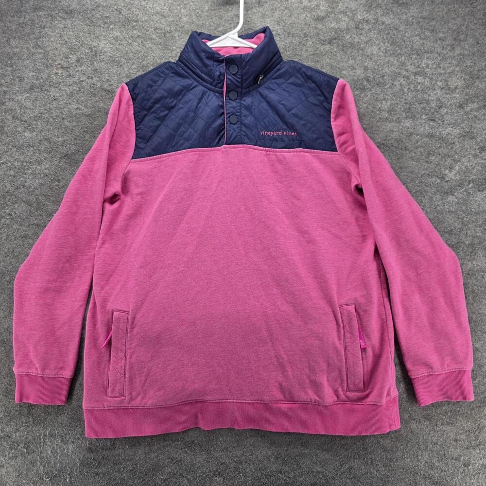 Vineyard Vines Sweatshirt Mens M Pink Pullover Quilted Snap Mock Neck Fleece